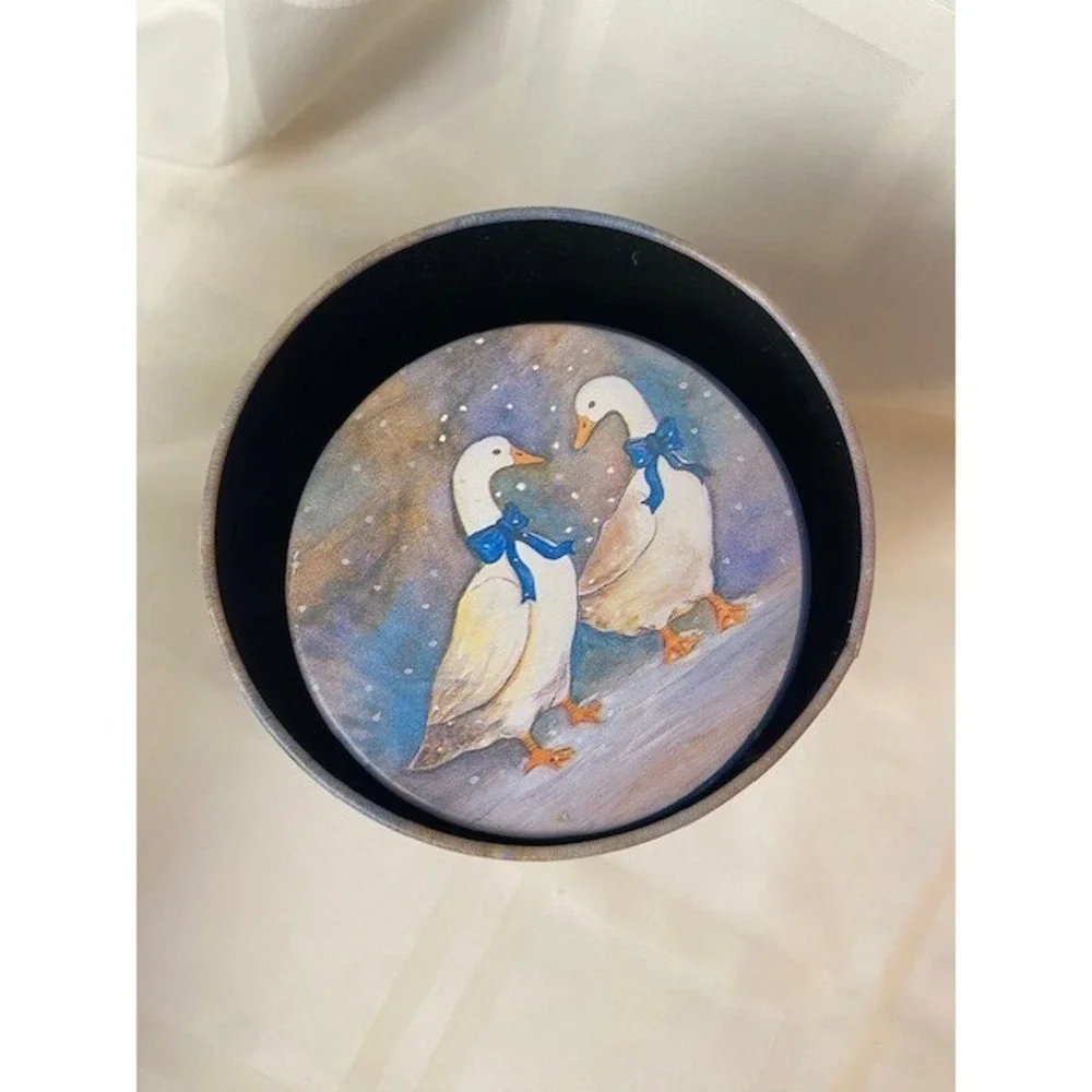 Vintage Goose Nesting Tins Set of 3 Blue Bow Country Kitchen Decor Canisters